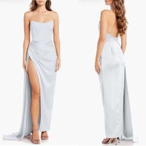 Katie May Bita Strapless Satin Gown in Celestial Blue M